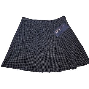 NWT Lily's of Beverly Hills Navy & White Polka Dot Pleated Mini Skirt Size 10 H4